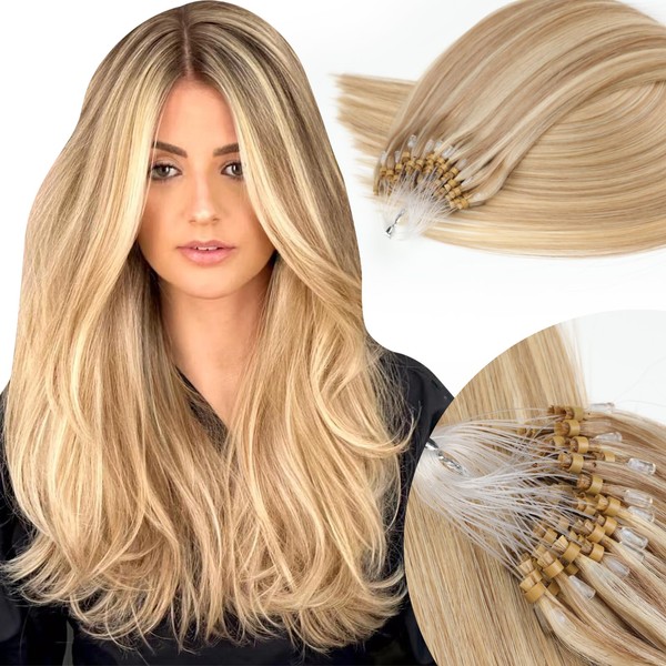 Eliysako Extensiones De Cabello Humano Microlink, Castaño Dorado Mezclado Con