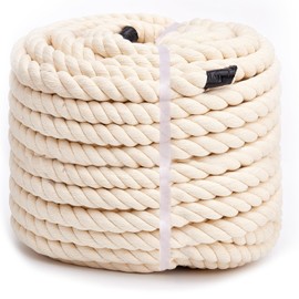 Natural Cotton Rope (1/2inches x 50ft), 3-Strand Twisted Cotton Rope, Natural Thick White Rope, Soft Rope Cord Craft Rope for DIY Crafts Decoration Pet Toys, Indoor & Outdoor Use