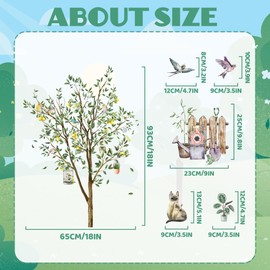 Large Tree Wall Stickers Decals - Green Leaves Birds Peel and Stick, Woodland Wall Decals for Home Living Room Sofa TV Background Nursery Kids Bedroom Decoration