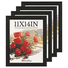 KissNow 11x14 Picture Frame 4 Pack, Black Solid Wood, Wall Gallery Poster Frame