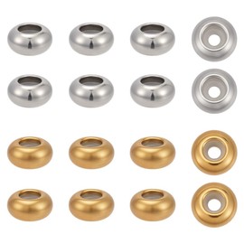 CRAFTYMELODY 40Pcs Stainless Steel Stopper Beads Gold Silver Rondelle Slider Beads with Rubber Inside Slider Round Beads with Hole 2-3.5mm for Necklace Bracelet Earring DIY Jelwery Making