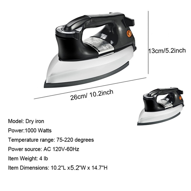 Dry Iron, No Steam No Holes, 9 Ft Cord, Non-Stick