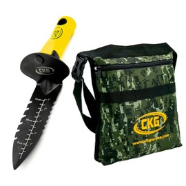 CKG Metal Detecting Shovel and Pouch Bag, Heavy Duty Double Serrated Edge Digger - Metal Detecting Digging Tool with Sheath