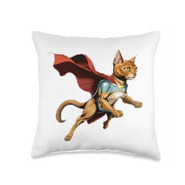 Superhero Abyssinian Cat Red Cape Super Hero Cat Kitty Throw Pillow