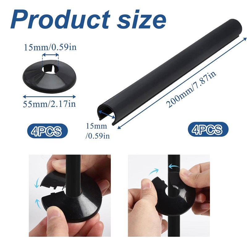 Pack of 4 Black 15mm Radiator Pipe Hole Covers –