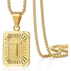 HSWYFCJY Gold Initial Necklace for Men Stainless Steel Square Letter Pendant Necklace Capital Initial Letter Pendant Necklaces Trendy A-Z Letter Necklaces Gifts for Women Men Boys (Gold T)