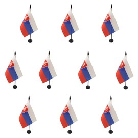 AZ FLAG Pack of 10 Slovak Table Flags - 15 x 10 cm - 10 Mini Desk Flags 100% Polyester with 25 cm Flag Pole and Black Plastic Base