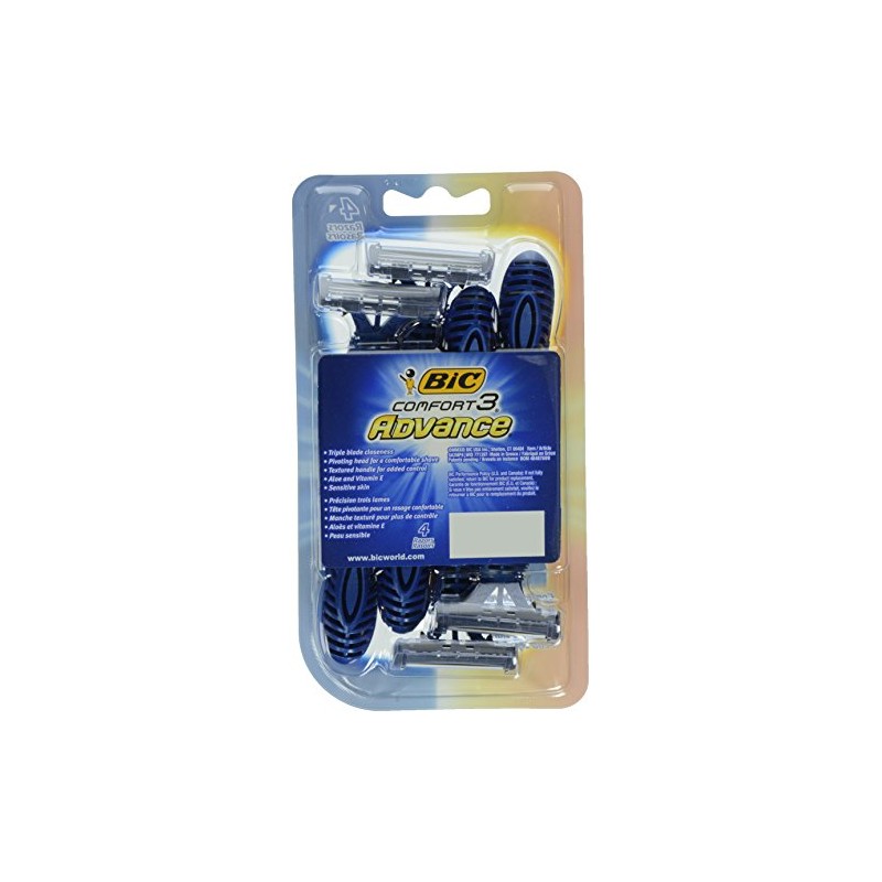 BIC Comfort 3 Advance Disposable Razor for Men, 4 Count