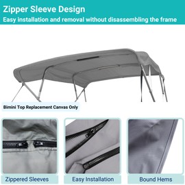 SavvyCraft 4 Bow Bimini Top Replacement Cover 10 Feet Long, Durable Marine Grade Canvas Sun Shade Boat Canopy, Easy Install Zipper Sleeves, 4 Bow 120 inches Long, 97-103 inches Wide, Grey Color