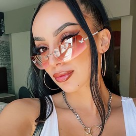 Orrstarry Rectangle Y2K Sunglasses Womens Rimless Sun Glasses 2000s Trendy Frameless Vintage Shades for Women Aesthetic Accessories