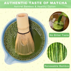 Matcha Whisk Set Matcha Bowl with Spout,Matcha Whisk with Matcha Whisk Holder,Matcha Sifter,Matcha Spoon and Scoop for Matcha Maker Blue