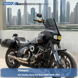 BOSYCY Motorcycle Fairing Windshield Kit for Harley Dyna Fat Bob FXDF 2008-2017, Dual Headlight Fairing with 13" Smoke Motorbike Windscreen 48-58mm Forks with Extension