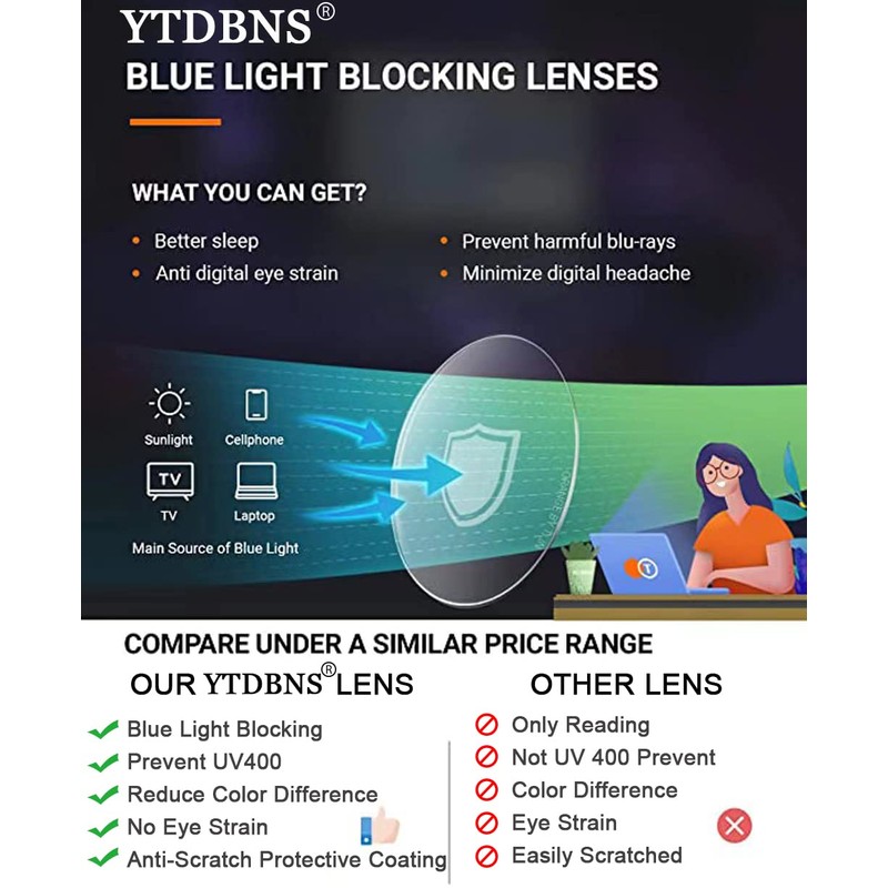 YTDBNS Reading Blue Light Blocking Glasses - 2 Pack Computer