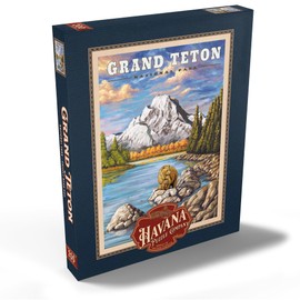 MyPuzzle Grand Teton National Park - Grizzly Bear Hug, Vintage Travel Poster - Premium 200 Piece Puzzle - MyPuzzle Special Collection by Havana Puzzle Company