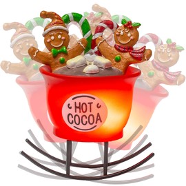 NEROSUN Christmas Gingerbread Man in Rocking Hot Cocoa Cup, Dunking Gingerbread Men in Chocolatey Cocoa Bliss, Resin Vintage Christmas Decoration Table Centerpieces Decor, Christmas Indoor Figurine