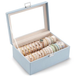 Lolalet Bracelet Display Holder with Rods for Bangles Watches, Clear Lid Jewelry Organizer Box Storage Case for Women Girls -Blue