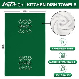 AnyDesign St. Patrick's Day Kitchen Towel Green Lucky Shamrock Dish Towel 18 x 28 Inch Hand Drying Tea Towel for Cooking Baking Cleaning Wipes, Set of 2