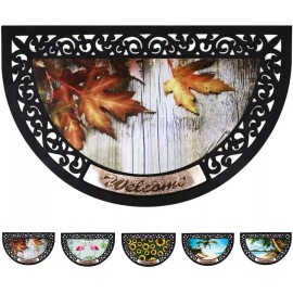 Eview Half Round Rubber Welcome Door Mat, Decorative Indoor Outdoor Doormat Non Slip - Maple