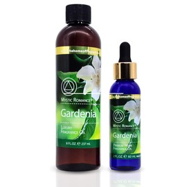 8oz and 2oz Gardenia Fragrance Oil Set by Mystic Romance (Two Bottles, one with Dropper) for Ultrasonic Diffuser, Oil Burners, and Potpourri (Pack of 2, Gardenia)