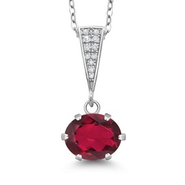 Gem Stone King 925 Sterling Silver Ruby Red Mystic Quartz Pendant Necklace For Women | 2.43 Cttw | Gemstone Birthstone | Oval 9X7MM | With 18 Inch Silver Chain