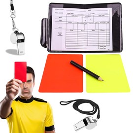 FENQURO Referee Set, Football Referee Cards Referee Whistle Set, with 2 Referee Whistle with Red Yellow Referee Card with Pocket Score Book for Football Game School Sports