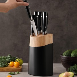 6-Piece Knife Block Sets，Stainless Steel Kitchen Knife Set with Block – High Carbon Black Knives, Dishwasher Safe，Holiday Gift