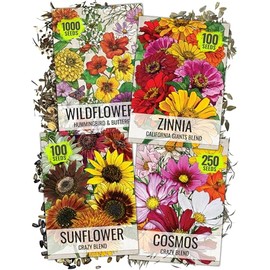 Seed Needs Butterfly Garden Seed Packet Variety Collection - 4 Individual Seed Packets for Planting Flowers - Cosmos, Zinnia, Sunflower & Wildflowers to Attract Pollinators (Regular Packets)