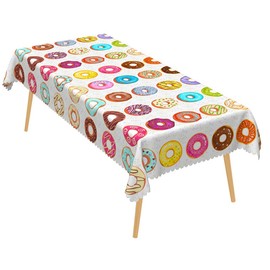 Losuya Donut Table Cloth Donut Theme Party Rectangular Reusable Picnic Table Cover Tablecloth for Dining Room Kitchen Decoration