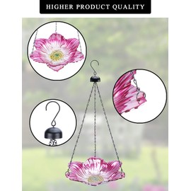 MUMTOP 12-inch Hanging Bird Bath Glass Bird Bath Outdoor Bird Feeder for Garden Decoration Pink Flower Pattern (Lace Shape)