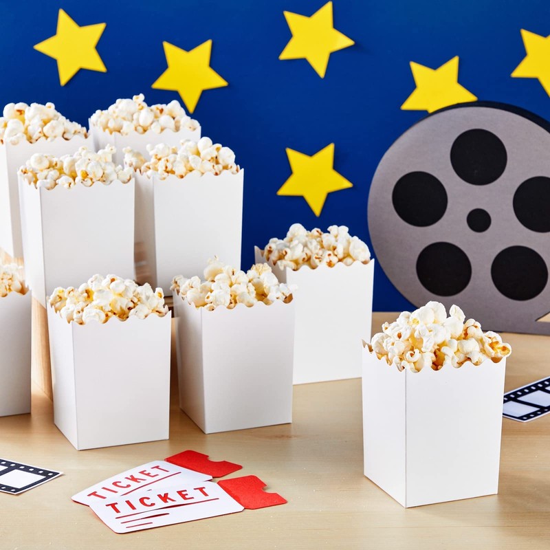 100 Pack Mini Popcorn Boxes for Party, Bulk White Popcorn