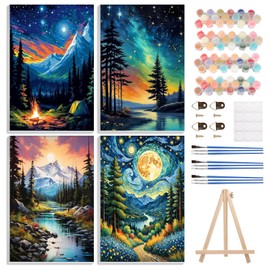 4 Pack Paint by Numbers Kits for Adults Beginners Framed Canvas, Mountain Landscapes Adult Paint by Number Kit with Easel, Painting by Numbers for Beginners, Arts and Crafts for Home Decor 8x12inch