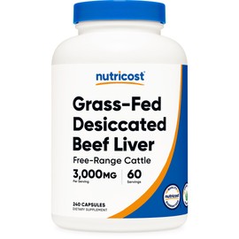 Nutricost Grass Fed Desiccated Beef Liver Capsules 3000mg Per Serv (750mg Per Cap), 240 Cap for 60 Servings - No Hormones, GMO and Gluten Free, Pasture-Raised, Free Range Beef