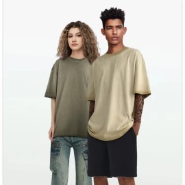 US Stock Heavyweight Cotton 230 Gsm Oversize Tshirt Cropped Boxy Tee Sun Faded Streetwear Vintage Acid Washed T Shirts for MenColor: Fluorescent green, Size: 2 XL