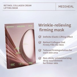 Mediheal Máscara de elevación de crema de colágeno con retinol (4 unidades) para máscara de línea V, antienvejecimiento, ayuda a reducir las líneas fi