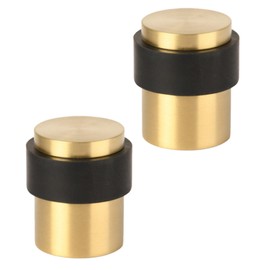 HANDLEZONE® 2 Pack Floor Mounted Door Stop 30mm x 40mm, Collared with Rubber Buffer Stopper, Concealed Fixing - Satin Brass