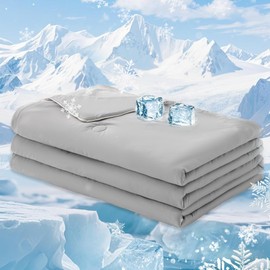 BOHOPOPM Summer Cooling Comforter & Breathable Cool Bedding Blanket - King Size 90x104 Gray Quilt, Ice Cold Thin Silk-Smooth for Night Sweats Hot Sleeper with Temperature Balancing Technology
