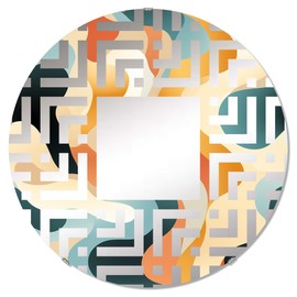 DesignQ Modern Neutral Camo - Camouflage Maze - 32 Inches - Round Decorative Wall Mirror for Bathroom, Bedroom, Entryway, Living Room, Vanity Room and Modern Décor