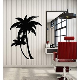 Vinyl Wall Decal Tropical Palm Tree Beach Style Vacation Stickers Mural Large Decor (g4558) Black