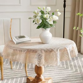 Warm Home Designs Gold Linen Lace Tablecloth. Extra Large Round Tablecloth 90 Inch in Diameter. Floral Table Cloth, Rustic Overlay or Boho Table Cover for Farmhouse Kitchen. AME Linen 90 Round