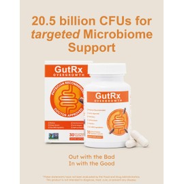 GutRx Overgrowth Probiotics for Women and Men with Saccharomyces Boulardii, Lactobacillus Reuteri & Bifidobacterium for Supporting Gut Health & Digestive Health, Gluten Free, 30 Capsules