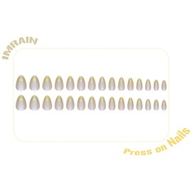 IMRAIN Press on Nails Medium Almond Fake Nails Laser Yellow Gradient Glossy Glue on Nails Full Cover Aurora Acrylic False Nails Press ons Gel Stick on Artificial Nails for Women Girls 24Pcs