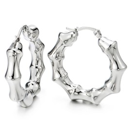 Pair of Stainless Steel Hollow Hope Earrings, Bamboo Design, Circle Huggie Hinged Earrings for Women, Stainless Steel, No Gemstone