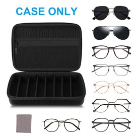 Fintie Travel Sunglasses Organizer Case with 8-Slot Adjustable Compartments, Hard EVA Eyeglasses Storage Bag for Men Women (Vintage Black)