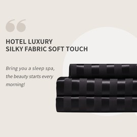 Candoury Satin Sheets Twin XL Sheets Set 3 Pcs, Soft and Durable Pillowcase, Flat Sheet and Fitted Sheet, Hotel Luxury Silky Satin Sheets Set (Twin XL, Black Striped)