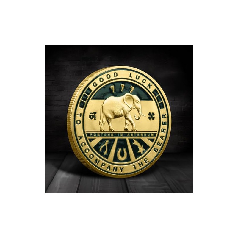 HARPIMER Lucky Coin with Four Leaf Clover and Elephant and