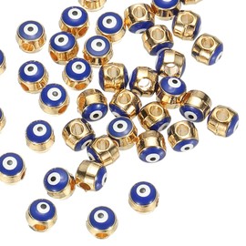 PATIKIL 5mm Enamel Evil Eye Beads, 50 Pcs Turkish Evil Eye Beads Gold Plated Evil Eye Charms Bulk Alloy Spacer Round Bead for DIY Art Craft Bracelet Necklace Earrings Making, Blue