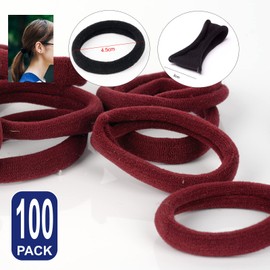 100x Elastic Hair Ties Burgundy Small Rubber Band Kids Seamless Ring Ponytail Accessories Elastics Loop Soft Styling Head Hairties School For Baby Girl Women No Damage Bands Holder Thick Cotton