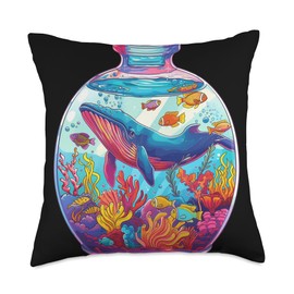 Whale in Fishbowl Ocean Scene Throw Pillow