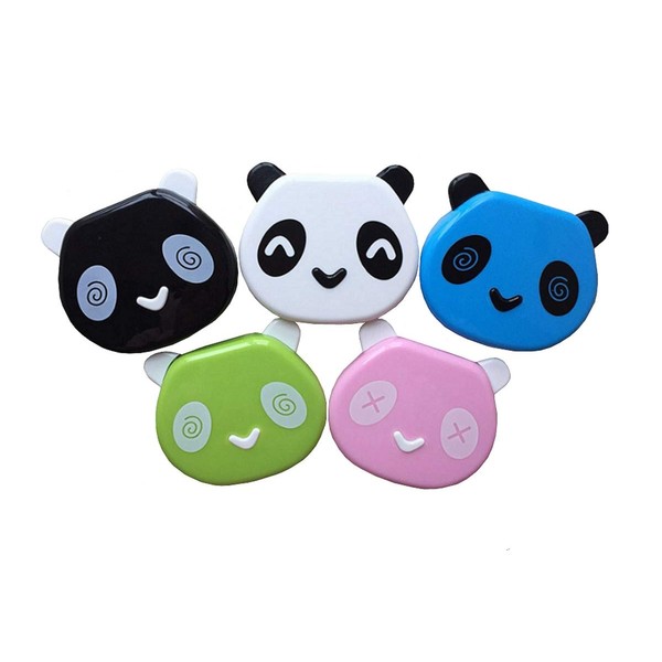 DMtse Cute Panda Simple Contact Lens Travel Case Container Kit Set with Mirror Bottle with Tweezers Container Holder