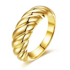 LIAN 18K Gold Plated Chunky Dome Ring Teardrop Croissant Twisted Braided Gold Plated Ring Chunky Signet Ring for Women Wide Statement Wedding Ring Minimalist Size 6 to 8